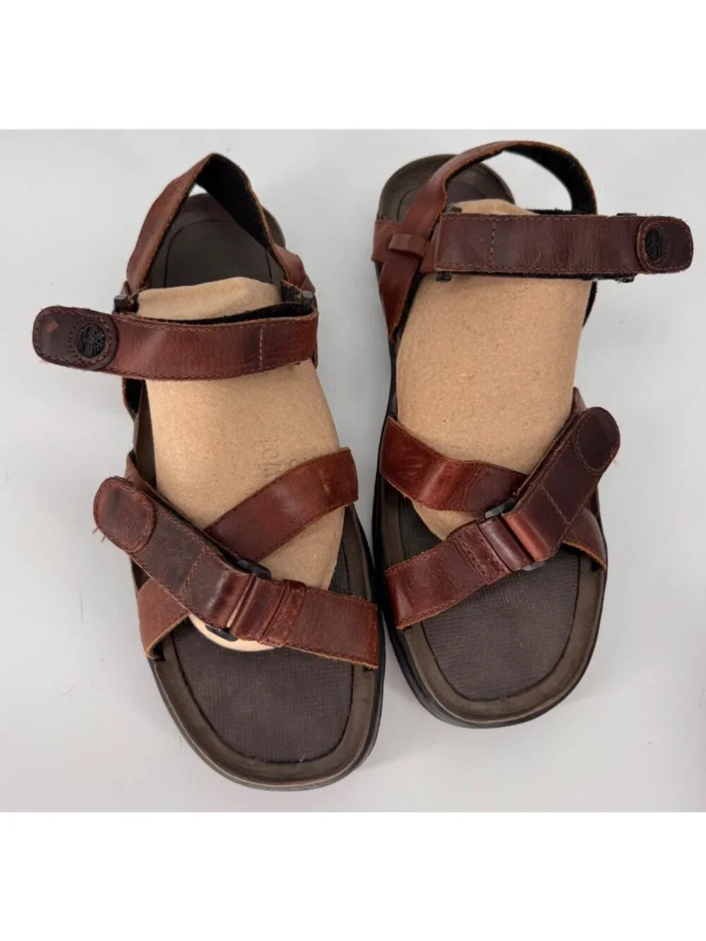 Timberland Vintage Brown Leather Sandals With Adjustable Straps Mens Size 13M